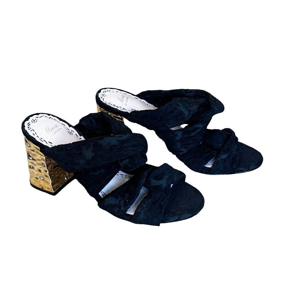 NWT Muse by Marchesa Black Fabric/Velvet Knotted Dress Heels Slide Shoes 7